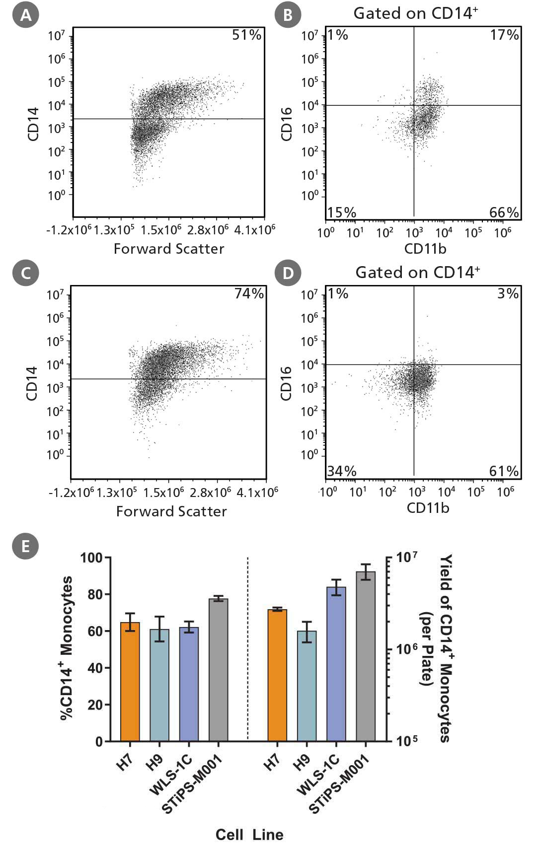 hPSC-Derived CD14+ Monocyte Characterization, Frequency and Yield